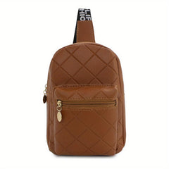 Argyle Embossed Durable Chest Bag PU Leather Fanny Pack