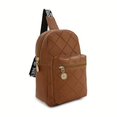 Argyle Embossed Durable Chest Bag PU Leather Fanny Pack