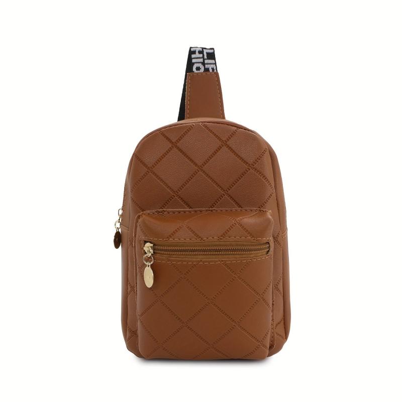 Argyle Embossed Durable Chest Bag PU Leather Fanny Pack