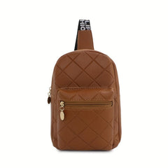 Argyle Embossed Durable Chest Bag PU Leather Fanny Pack