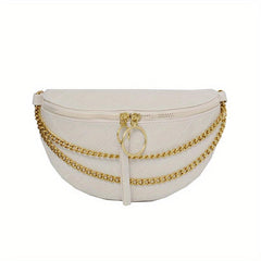 Argyle Embossed Waist Bag Chain Decor Chest Purse PU Crossbody Bag