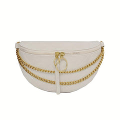 Argyle Embossed Waist Bag Chain Decor Chest Purse PU Crossbody Bag