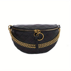 Argyle Embossed Waist Bag Chain Decor Chest Purse PU Crossbody Bag