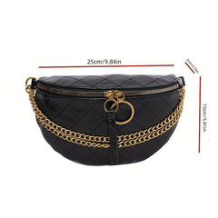 Argyle Embossed Waist Bag Chain Decor Chest Purse PU Crossbody Bag