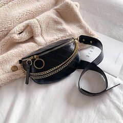 Argyle Embossed Waist Bag Chain Decor Chest Purse PU Crossbody Bag