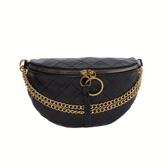 Argyle Embossed Waist Bag Chain Decor Chest Purse PU Crossbody Bag