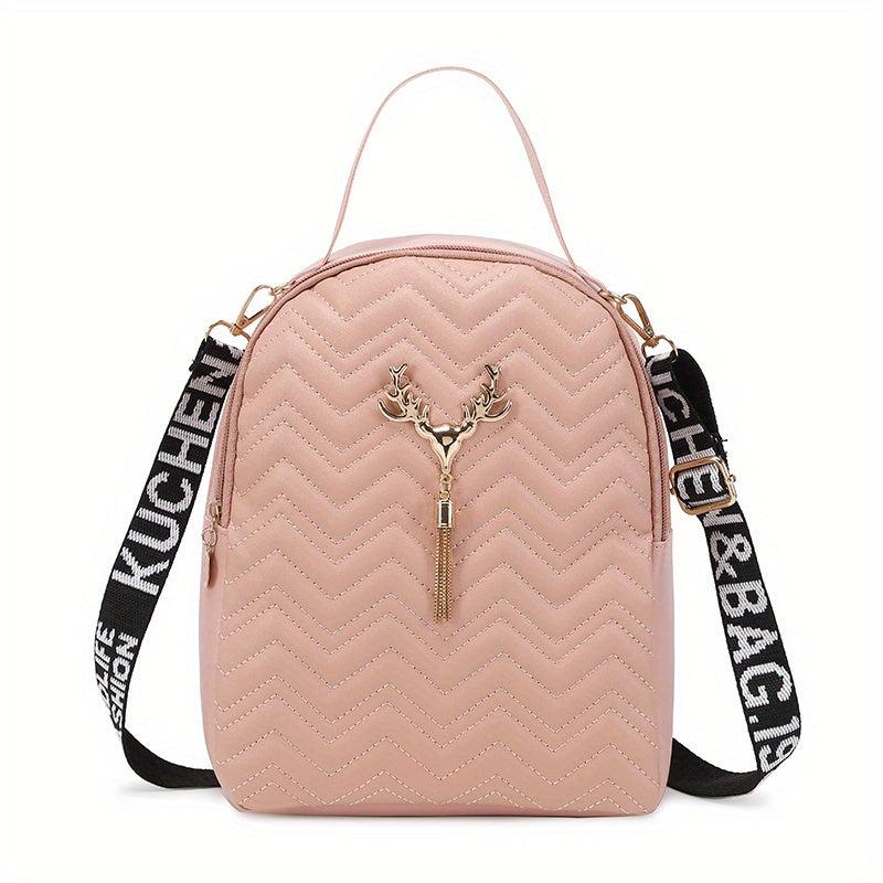 Chevron Quilted Backpack Tassel School Bag