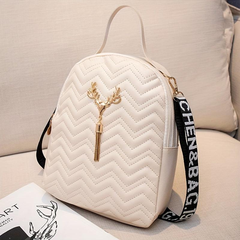 Chevron Quilted Backpack Tassel School Bag