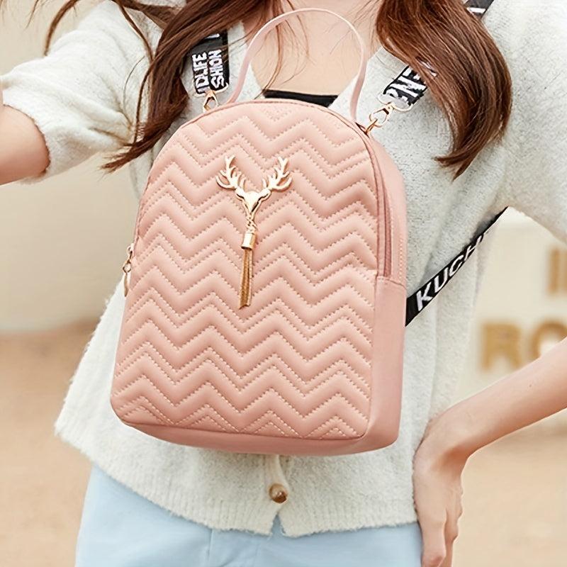Chevron Quilted Backpack Tassel School Bag