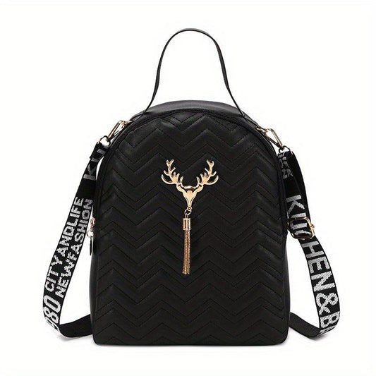 Chevron Quilted Backpack Tassel School Bag