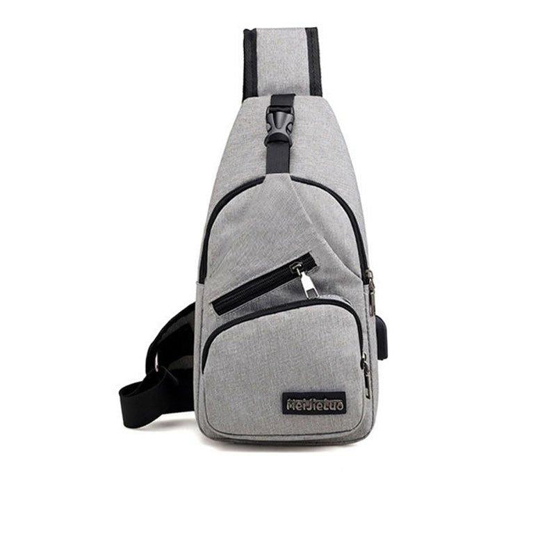 Large Capacity Diagonal Men's Shoulder Bag with USB Charging Port