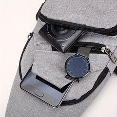 Large Capacity Diagonal Men's Shoulder Bag with USB Charging Port