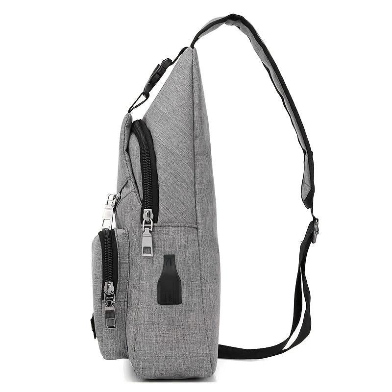 Large Capacity Diagonal Men's Shoulder Bag with USB Charging Port