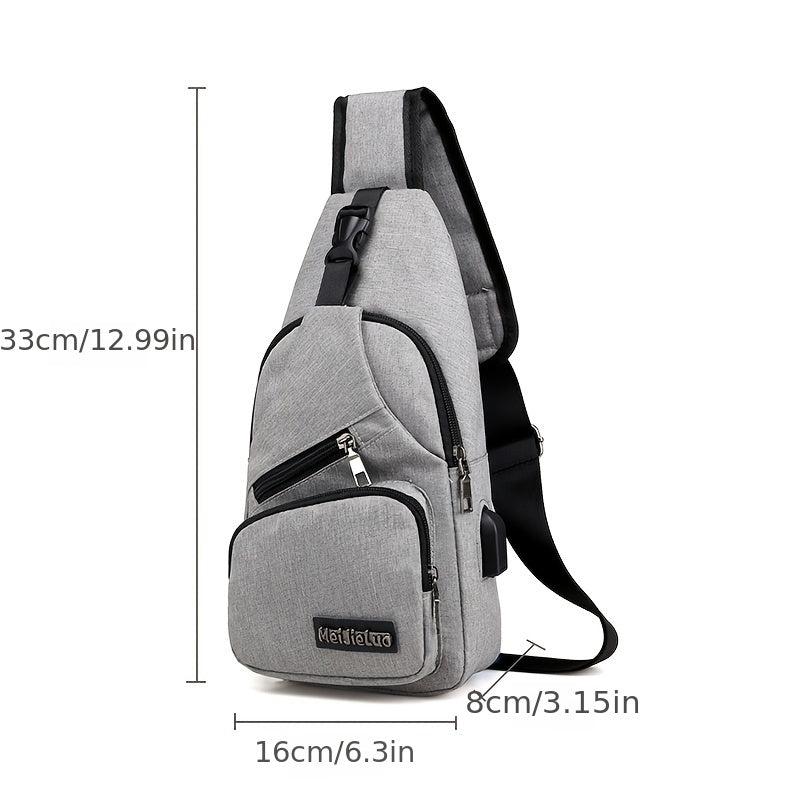 Large Capacity Diagonal Men's Shoulder Bag with USB Charging Port