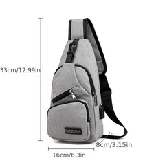 Large Capacity Diagonal Men's Shoulder Bag with USB Charging Port