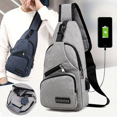 Large Capacity Diagonal Men's Shoulder Bag with USB Charging Port
