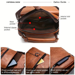 Men's Business PU Leather Crossbody Bag Large Capacity