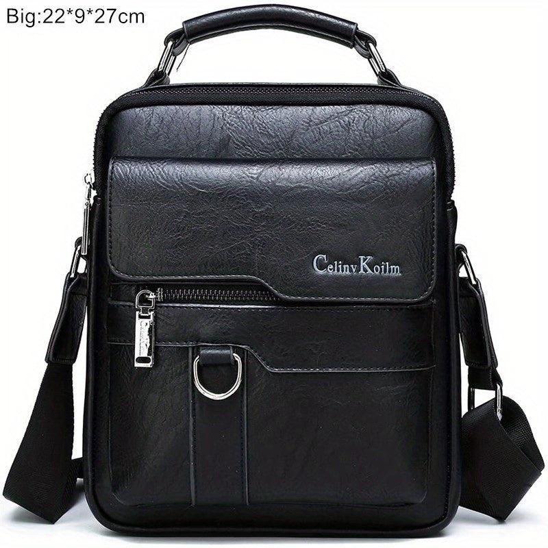 Men's Business PU Leather Crossbody Bag Large Capacity