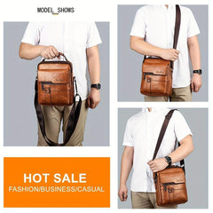 Men's Business PU Leather Crossbody Bag Large Capacity