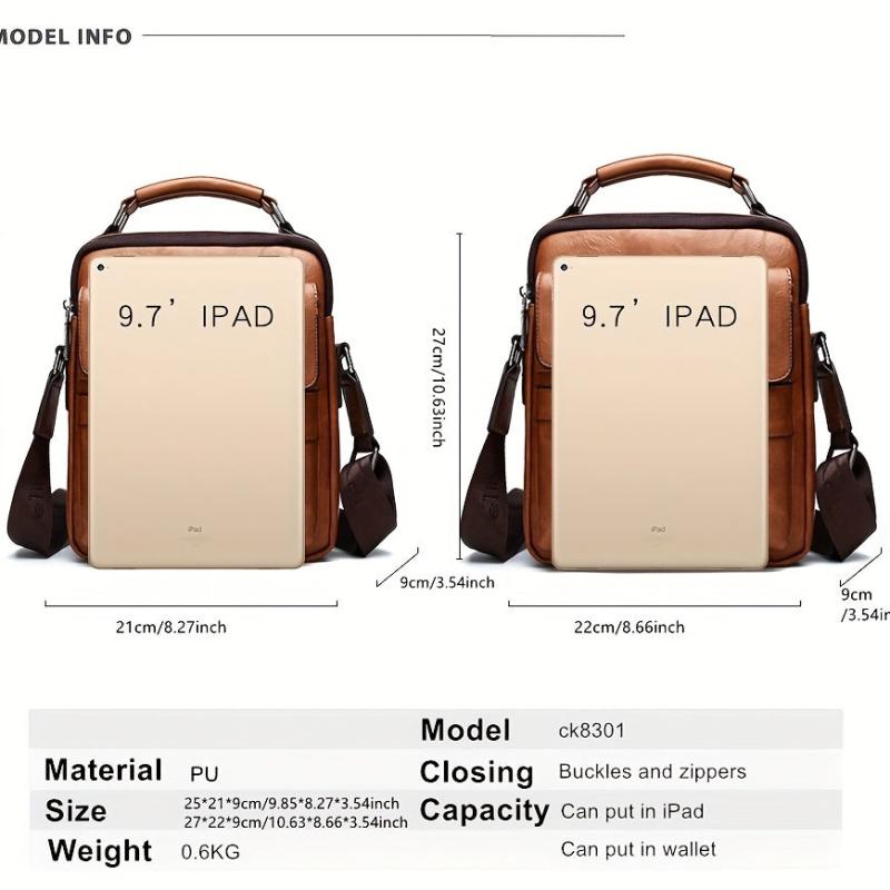 Men's Business PU Leather Crossbody Bag Large Capacity