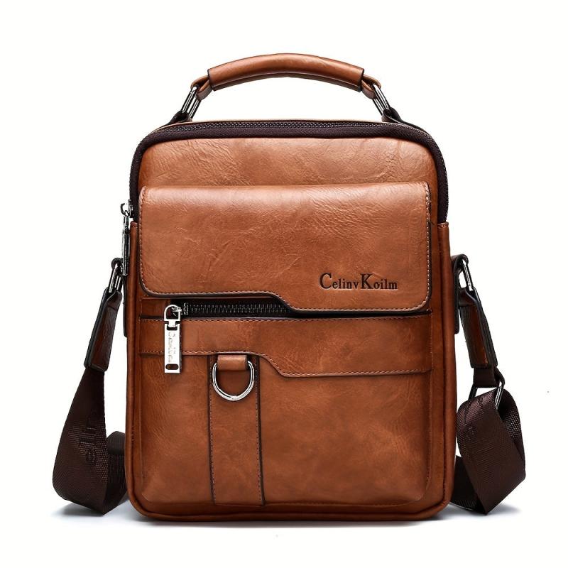 Men's Business PU Leather Crossbody Bag Large Capacity