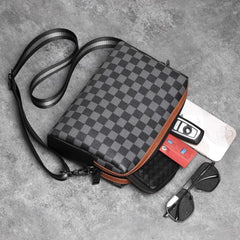 Men's Plaid Crossbody Bag Shoulder Bag For Travel Work Casual Messenger Bag
