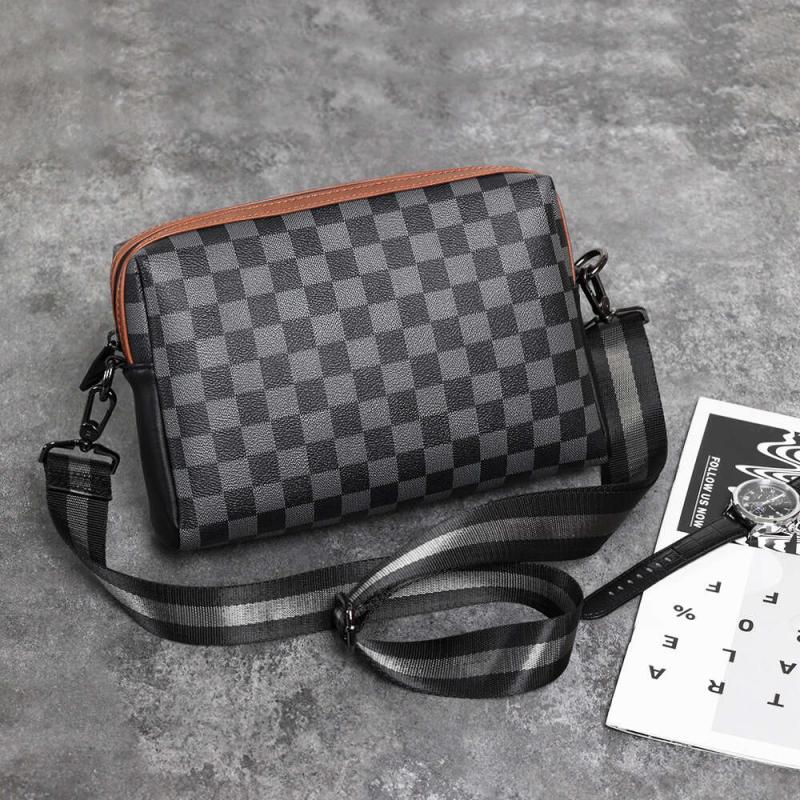 Men's Plaid Crossbody Bag Shoulder Bag For Travel Work Casual Messenger Bag