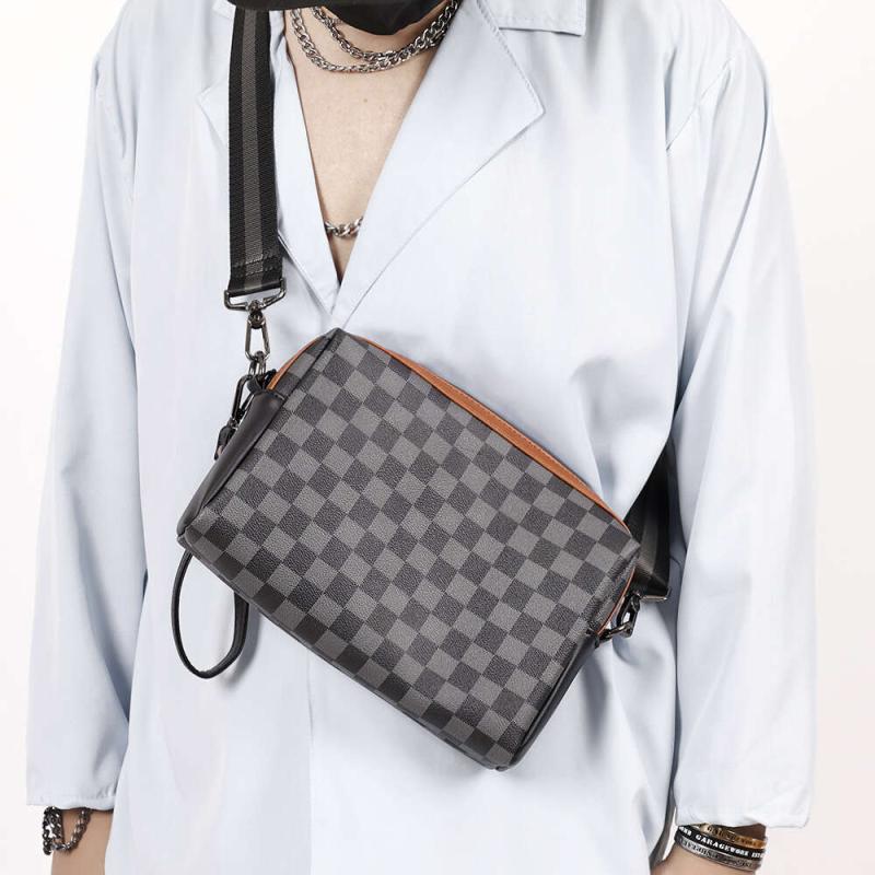 Men's Plaid Crossbody Bag Shoulder Bag For Travel Work Casual Messenger Bag
