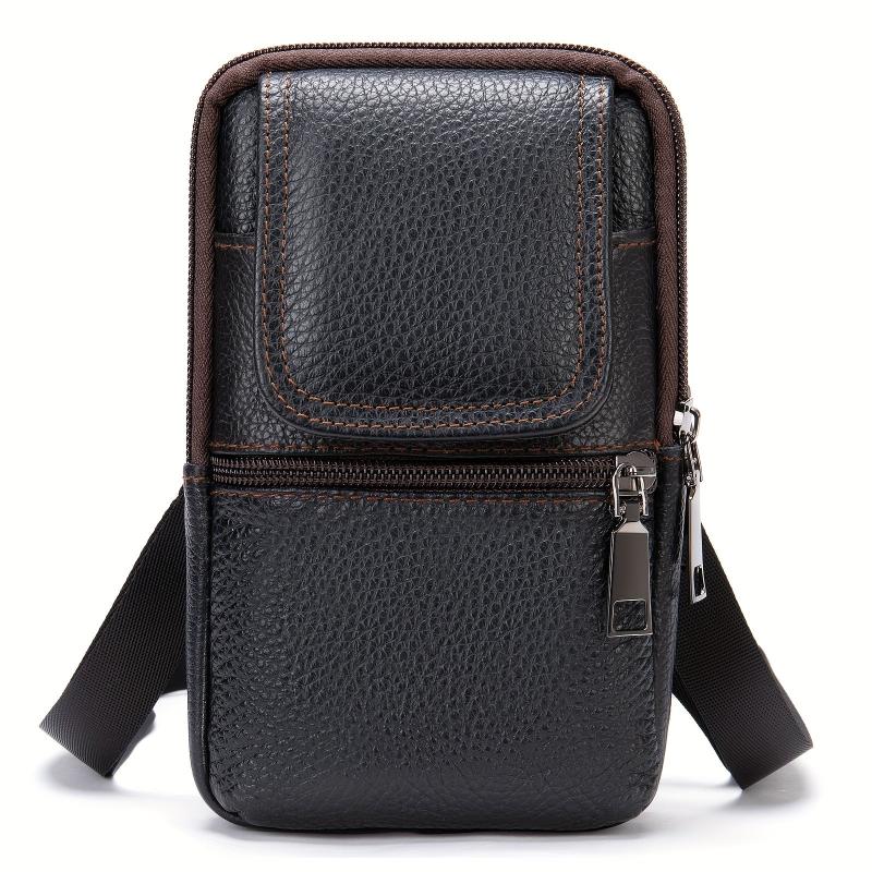 Men's Casual Leather Crossbody Bag Top Layer Cowhide Waist Bag