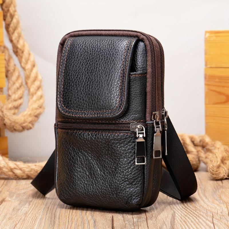 Men's Casual Leather Crossbody Bag Top Layer Cowhide Waist Bag