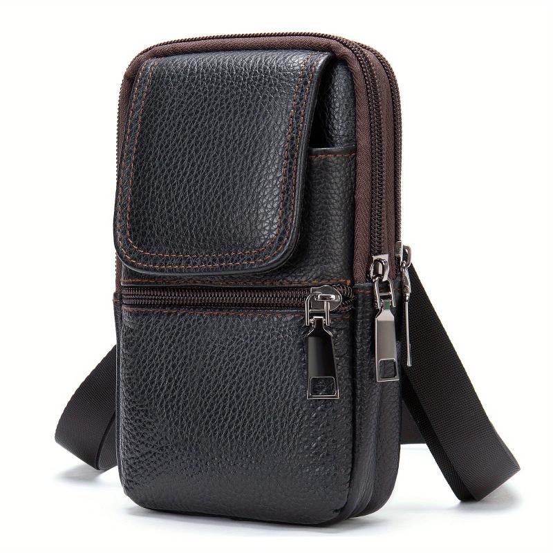 Men's Casual Leather Crossbody Bag Top Layer Cowhide Waist Bag
