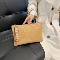 Crocodile Embossed Clutch Bag with Studded Decor