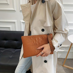 Crocodile Embossed Clutch Bag with Studded Decor