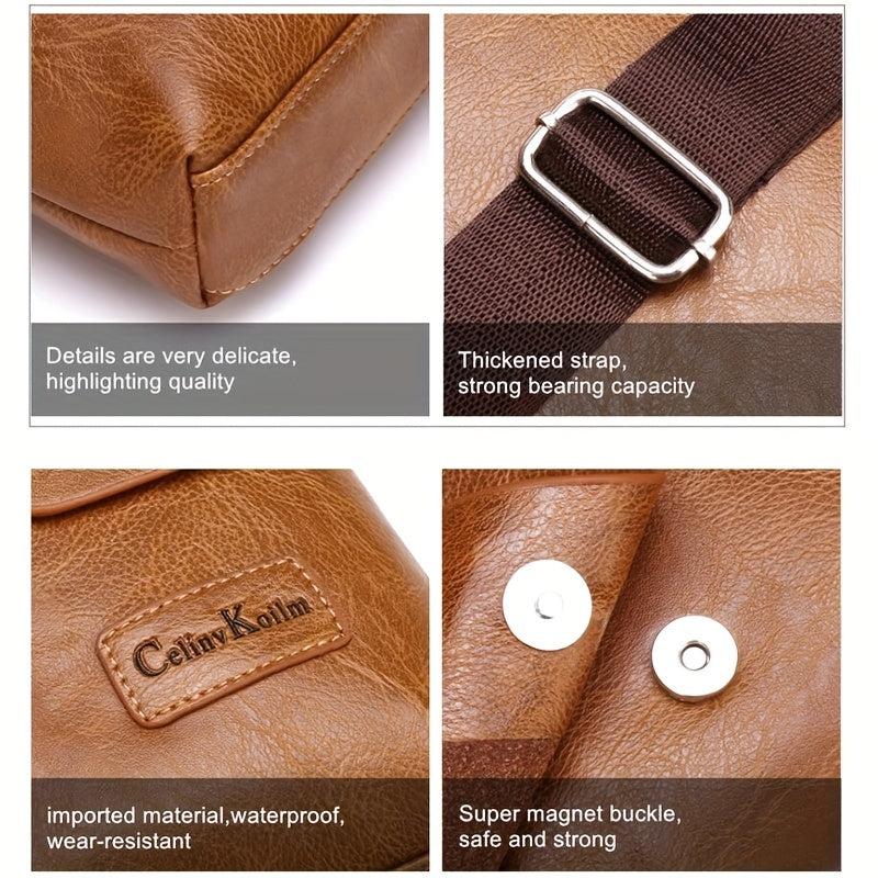Men's Leather Crossbody Bag Vertical Chest Bag Large Capacity Satchel
