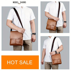 Men's Leather Crossbody Bag Vertical Chest Bag Large Capacity Satchel