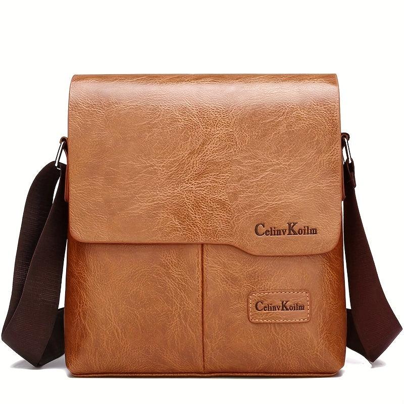 Men's Leather Crossbody Bag Vertical Chest Bag Large Capacity Satchel