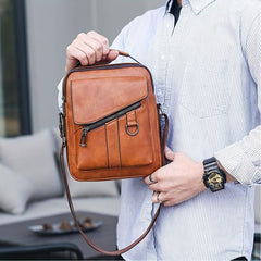 Men's Waterproof Business Crossbody Bag Vintage PU Leather Handbag