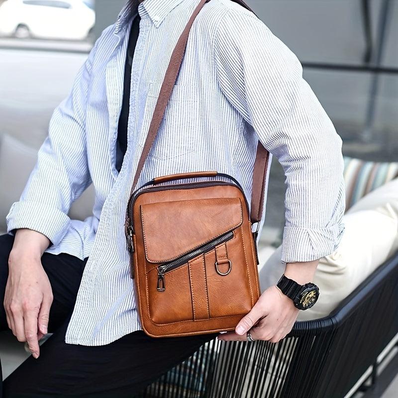 Men's Waterproof Business Crossbody Bag Vintage PU Leather Handbag