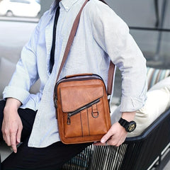 Men's Waterproof Business Crossbody Bag Vintage PU Leather Handbag