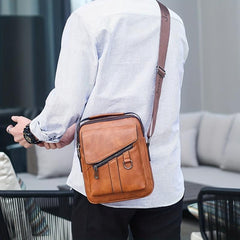 Men's Waterproof Business Crossbody Bag Vintage PU Leather Handbag