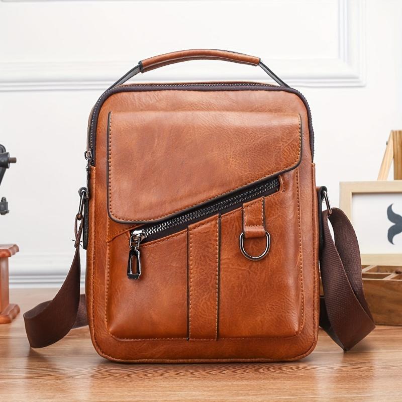 Men's Waterproof Business Crossbody Bag Vintage PU Leather Handbag