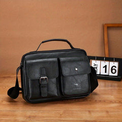 Men's Business Casual Messenger Bag PU Leather Horizontal Shoulder Bag Briefcase