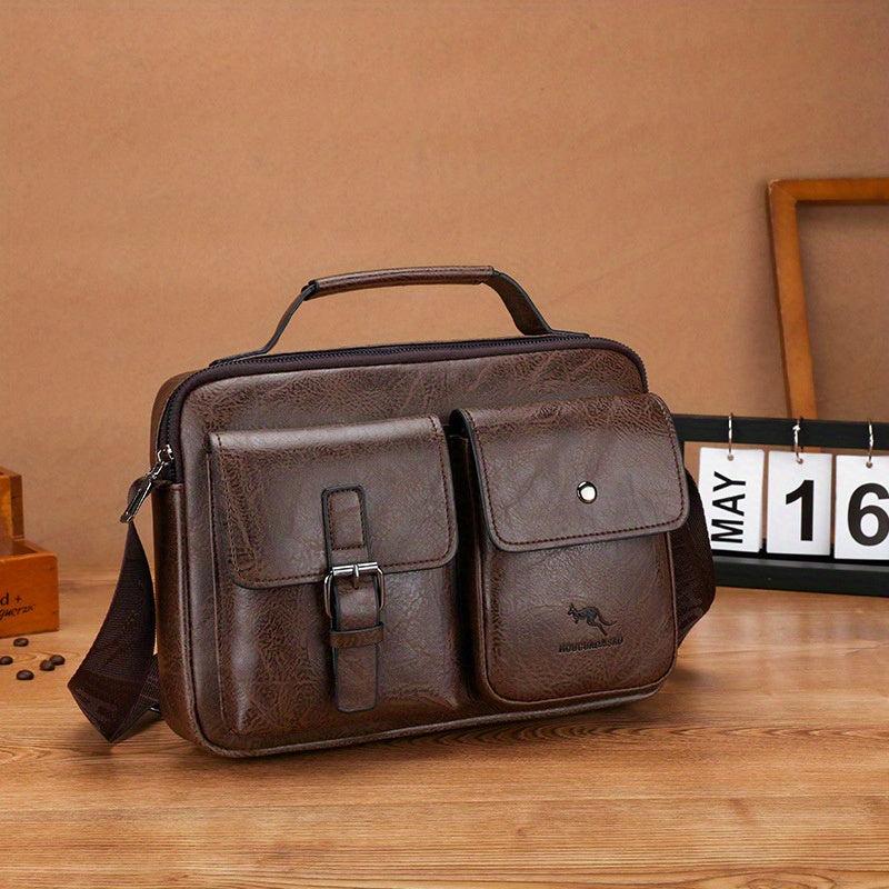 Men's Business Casual Messenger Bag PU Leather Horizontal Shoulder Bag Briefcase