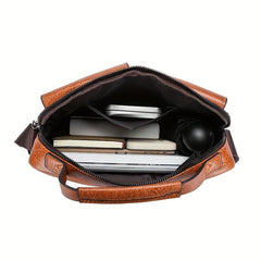 Men's Business Casual Messenger Bag PU Leather Horizontal Shoulder Bag Briefcase