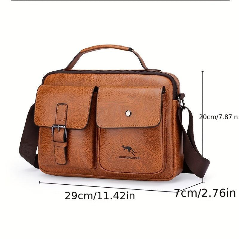 Men's Business Casual Messenger Bag PU Leather Horizontal Shoulder Bag Briefcase