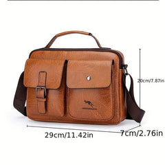 Men's Business Casual Messenger Bag PU Leather Horizontal Shoulder Bag Briefcase