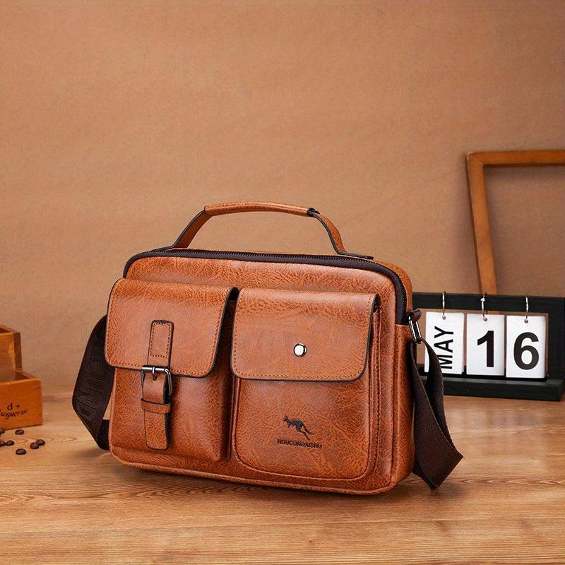 Men's Business Casual Messenger Bag PU Leather Horizontal Shoulder Bag Briefcase