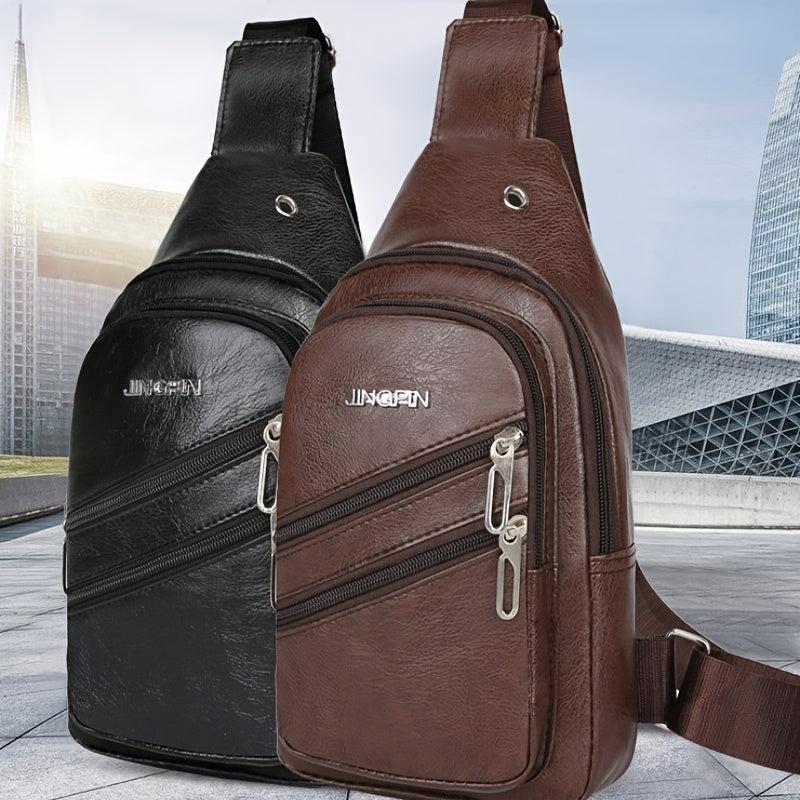 Men's Casual Work Chest Bag High-end PU Leather Shoulder Bag