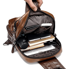 Retro PU Leather Chest Bag with Earphone Port Crossbody Sling Bag