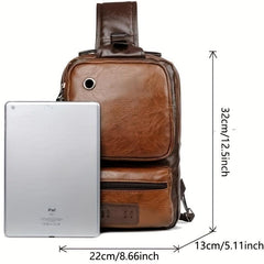Retro PU Leather Chest Bag with Earphone Port Crossbody Sling Bag